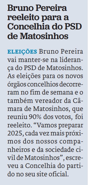 JN: Bruno Pereira reeleito para a Concelhia do PSD de Matosinhos