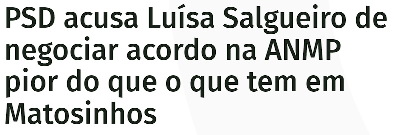 Lusa: PSD acusa Luísa Salgueiro de negociar acordo na ANMP pior do que o que tem em Matosinhos